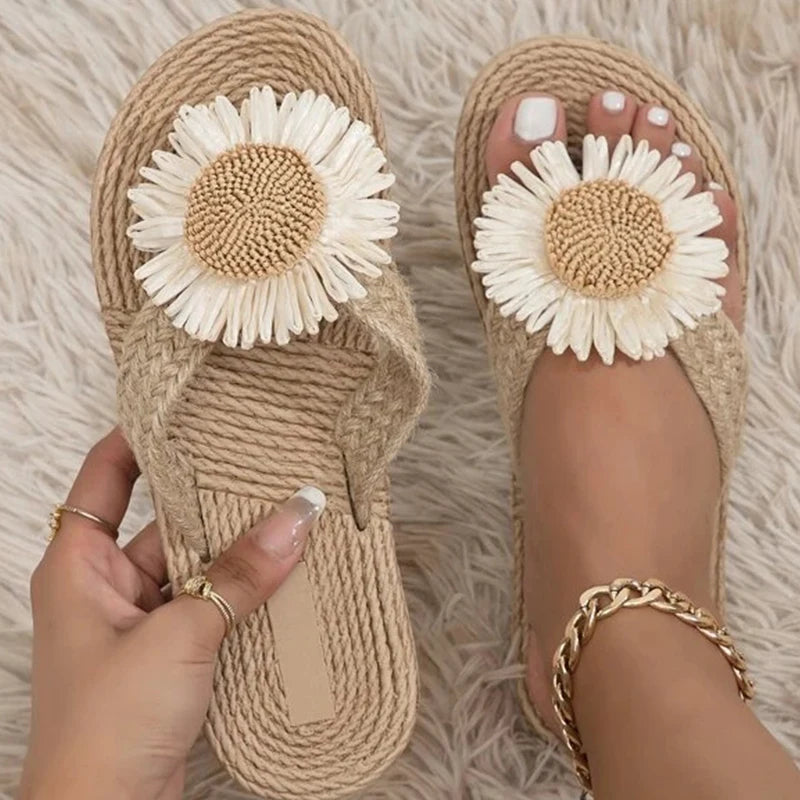 Elegante & Stijlvolle - Handgeweven sandalen met Bloem