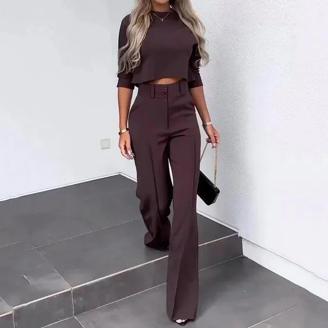 Casual Crop Top en Broek Set