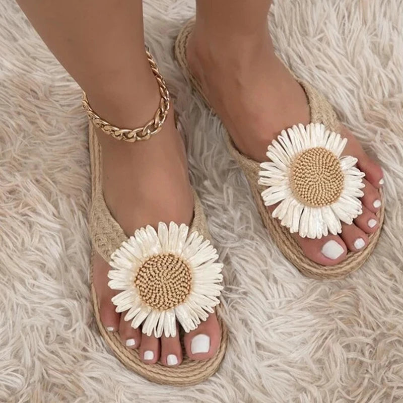 Elegante & Stijlvolle - Handgeweven sandalen met Bloem