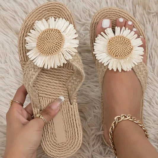 Elegante & Stijlvolle - Handgeweven sandalen met Bloem