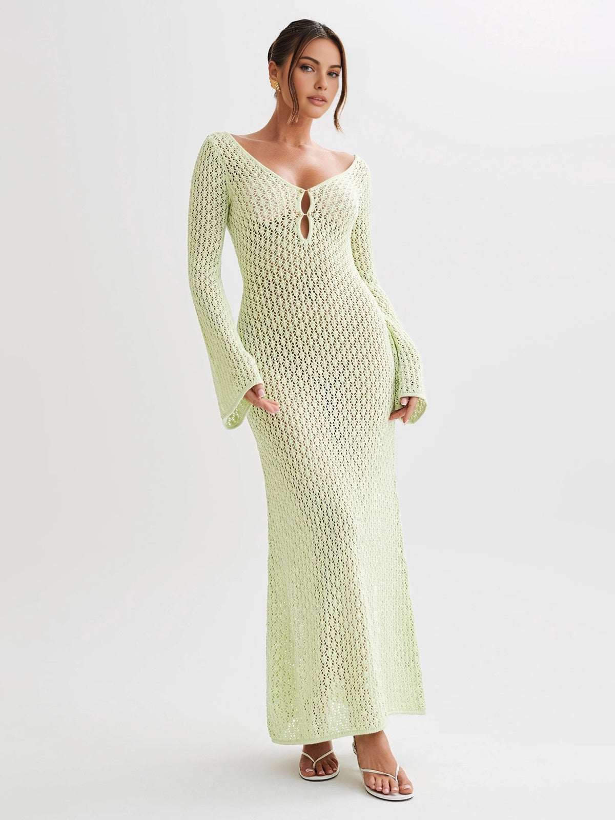 Maxi-jurk met lange mouwen en een stijlvolle open rug