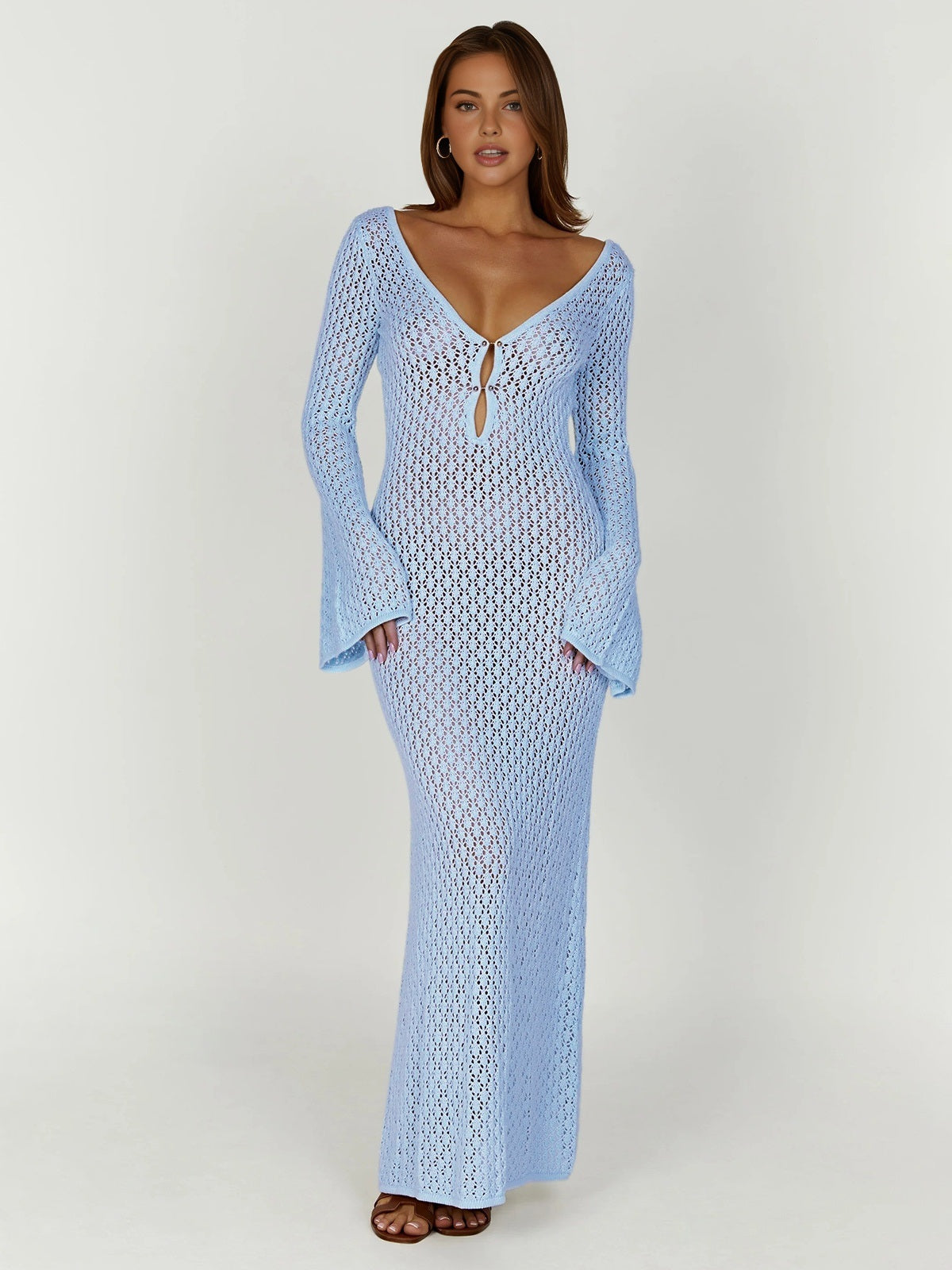 Maxi-jurk met lange mouwen en een stijlvolle open rug