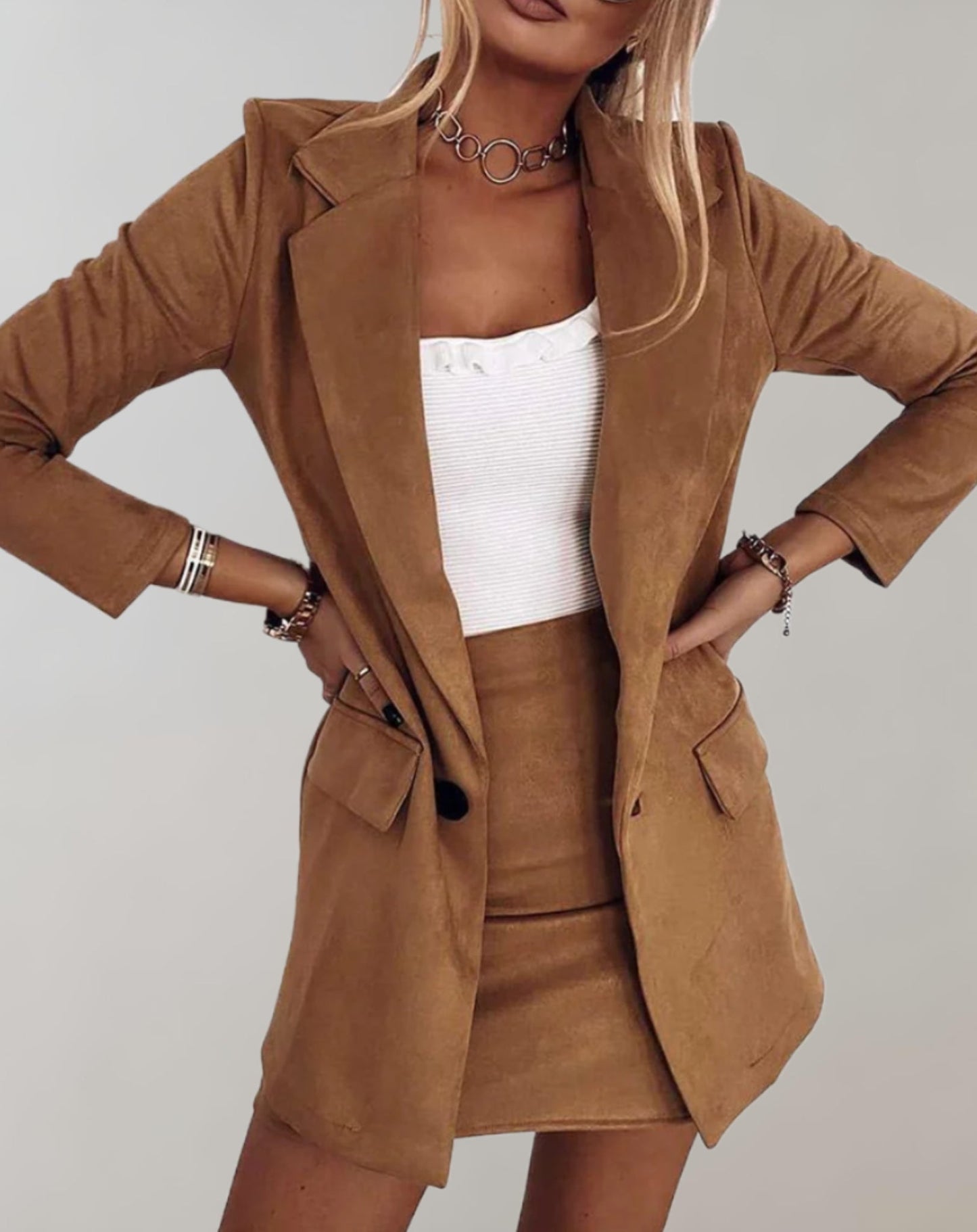 Modieuze Casual Blazer & Rok Set