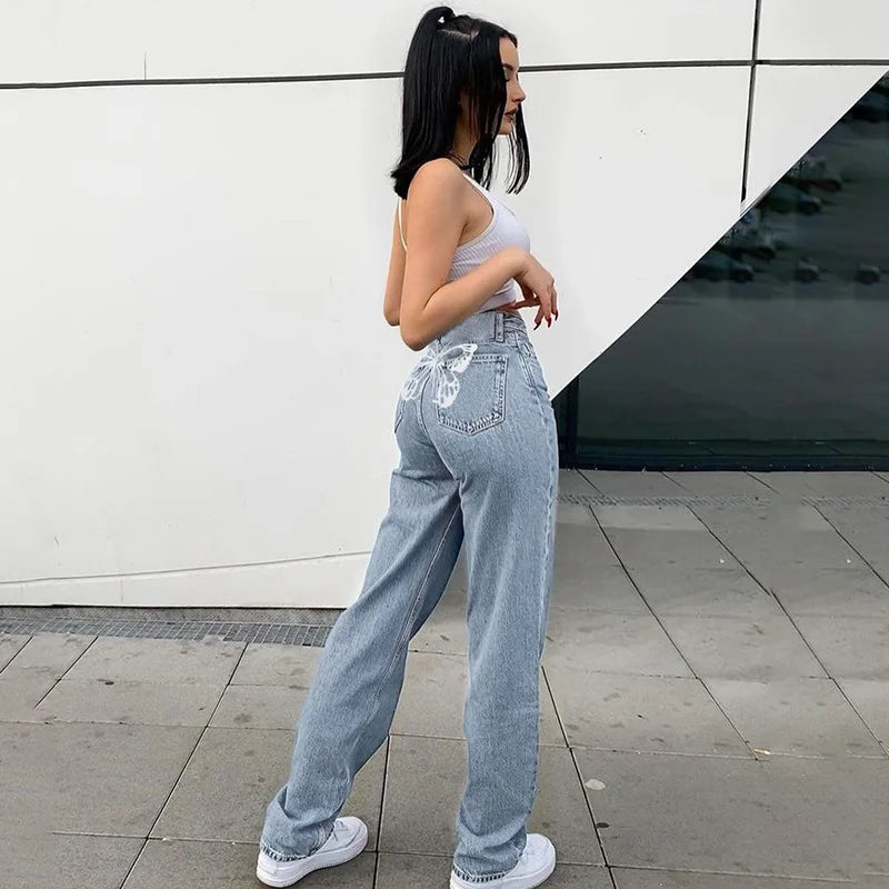 Denim jeans met Vlinder hoge Taille & Stretch