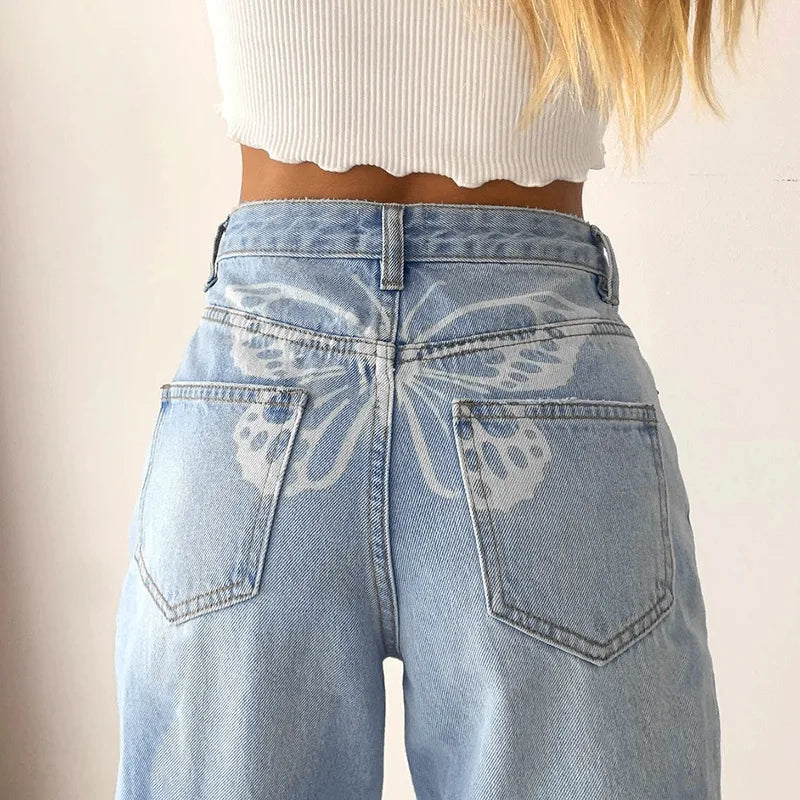 Denim jeans met Vlinder hoge Taille & Stretch